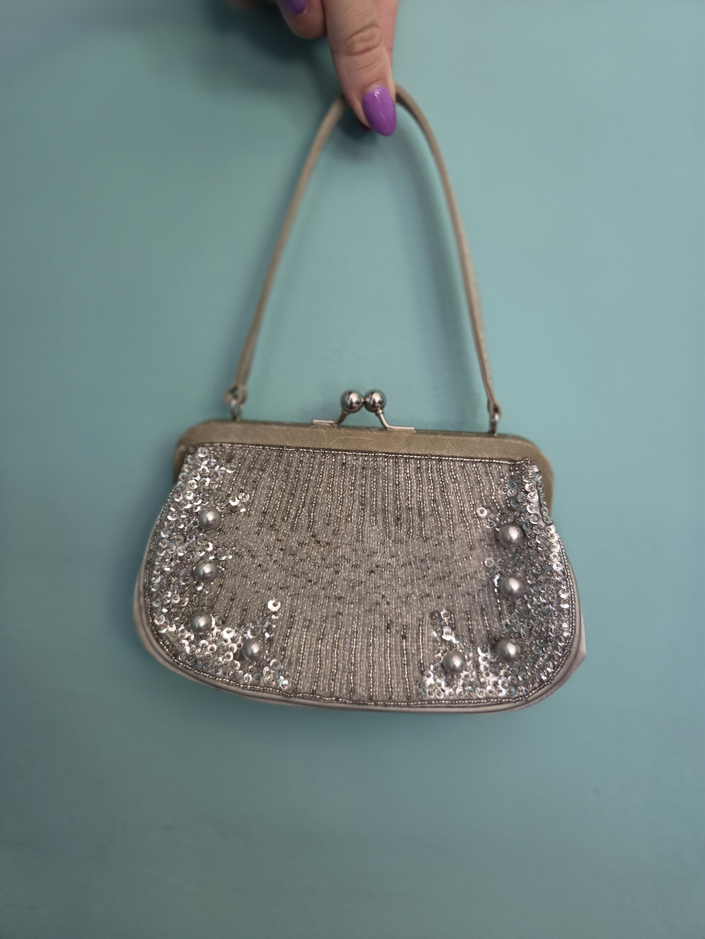 Kate Landry Beaded Pearl-Accent Ivory Evening Mini Bag